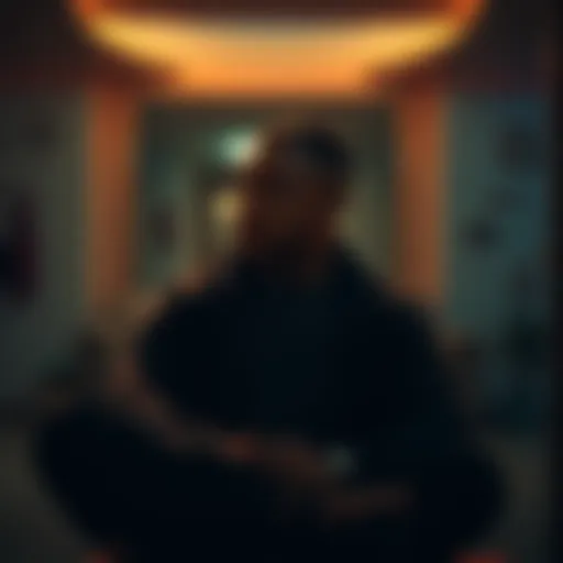 A person sitting alone with a thoughtful expression, reflecting on their emotional challenges, surrounded by a dimly lit room.