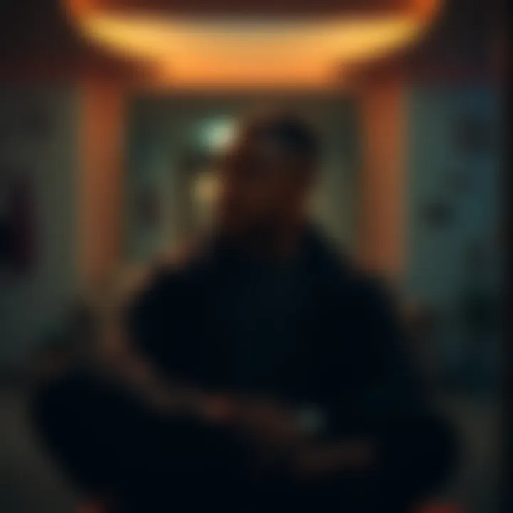 A person sitting alone with a thoughtful expression, reflecting on their emotional challenges, surrounded by a dimly lit room.