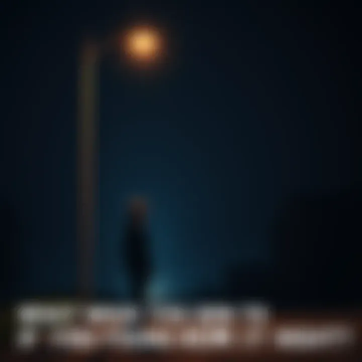 Person Encountering Someone at Night A person standing under a streetlight, looking surprised while seeing another figure in the shadows.