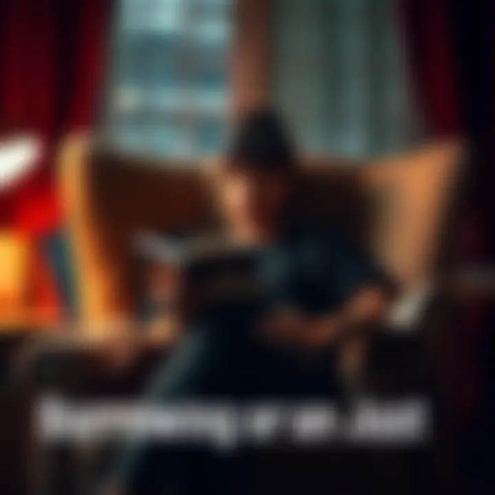 A person sitting in a cozy chair, holding a book with a thoughtful expression, contemplating the concept of borrowing versus ownership.