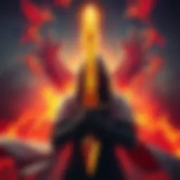 Person holding a divine weapon A person appears contemplative while holding a glowing sword, surrounded by symbols of life and death.