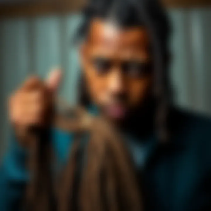 A person gripping a set of dreadlocks with a worried expression, showing a moment of realization after theft