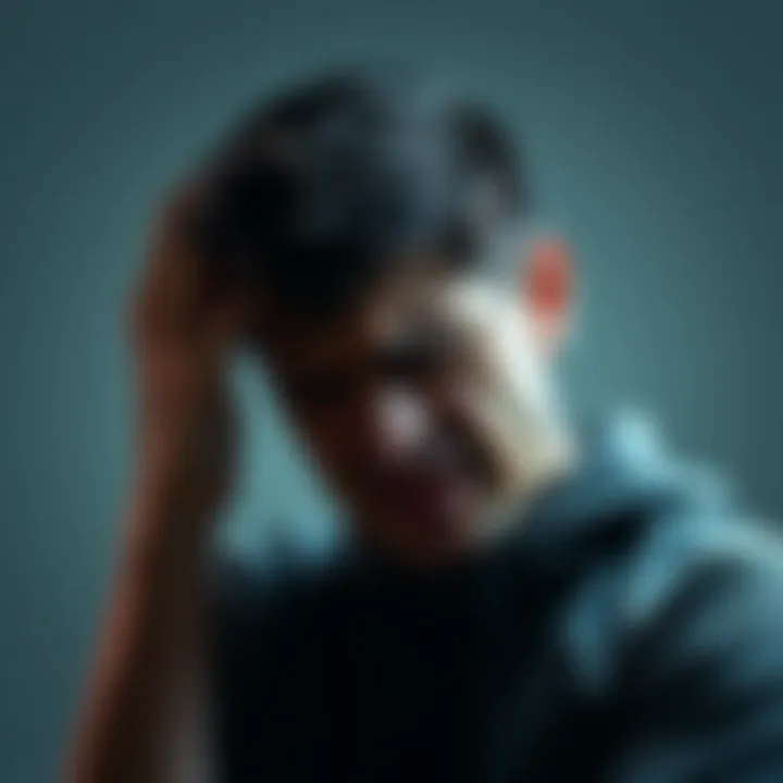 A person with a pained expression, clutching their head, reflecting feelings of distress associated with pain.
