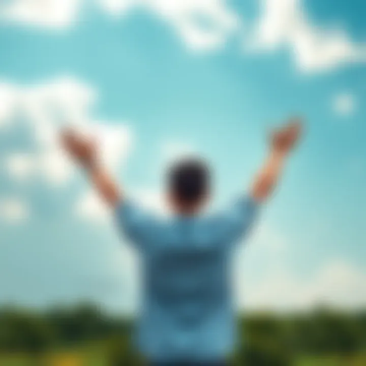 A person standing in a bright, open space with arms raised, symbolizing hope and positivity.