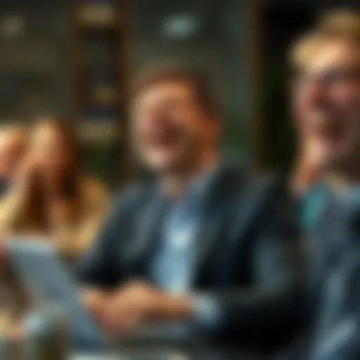 A person bursts into laughter during a formal meeting, surprising colleagues with their unexpected reaction.