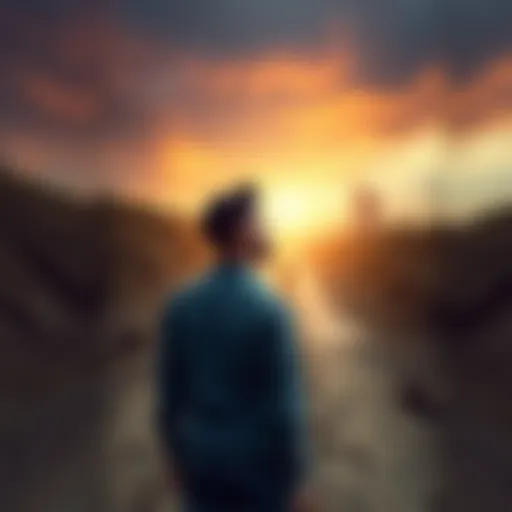 A person standing on a path, looking forward with a mix of excitement and anxiety, symbolizing the challenges ahead.
