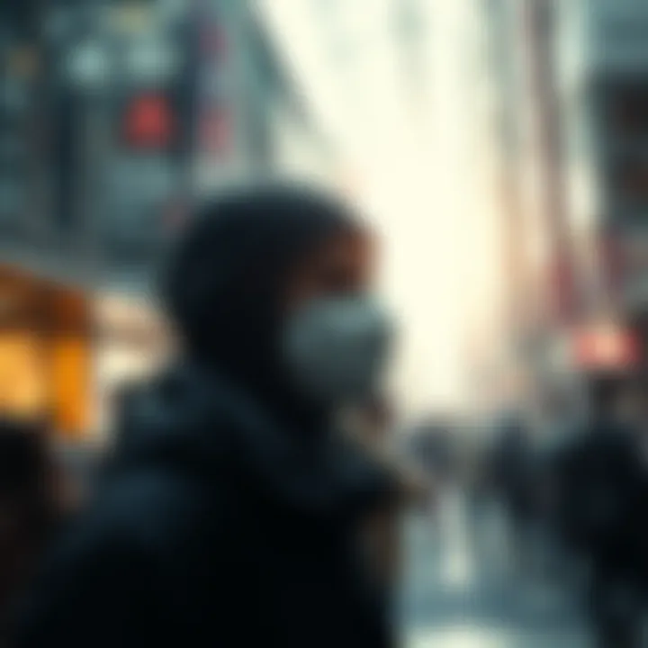 A person in a mask stands among a crowd, highlighting the societal impact of the What Virus