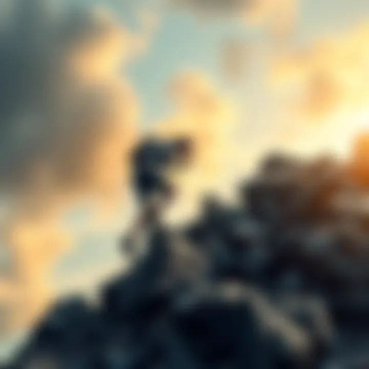 Person overcomes obstacles A determined individual climbing a rocky hill, symbolizing resilience and strength in the face of challenges.