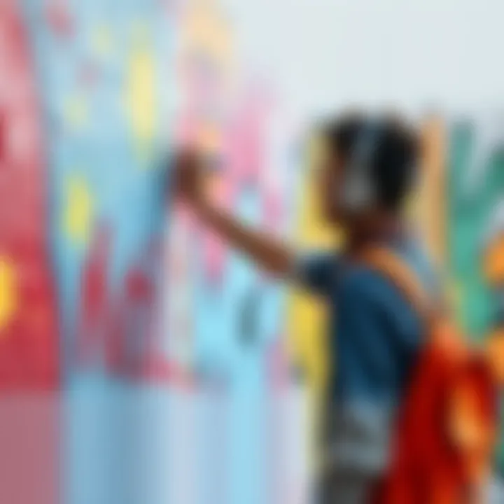 A person expressing themselves creatively A person painting a colorful mural on a wall, representing self-expression amidst societal norms