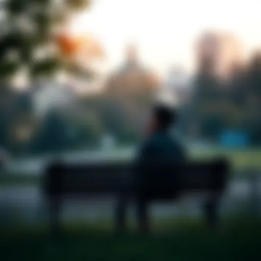 A person sitting on a park bench, looking thoughtfully at the sky while surrounded by nature, symbolizing caution in desires