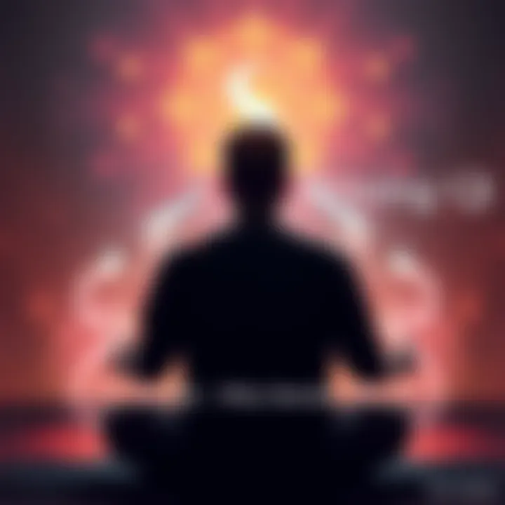 A person meditating with hands raised, surrounded by a soft glow representing Qi energy
