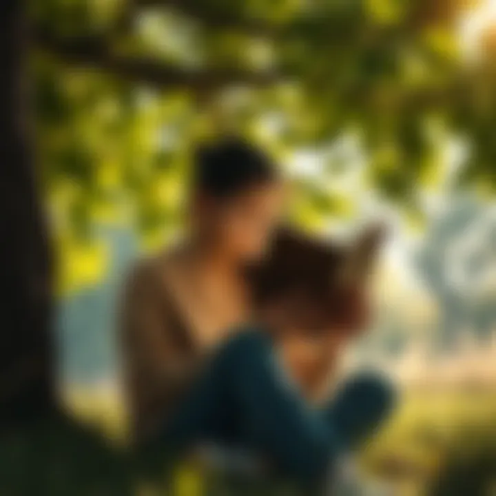 A person sitting under a tree, engrossed in a book that explores themes of loss and emotion, with soft sunlight filtering through the leaves.