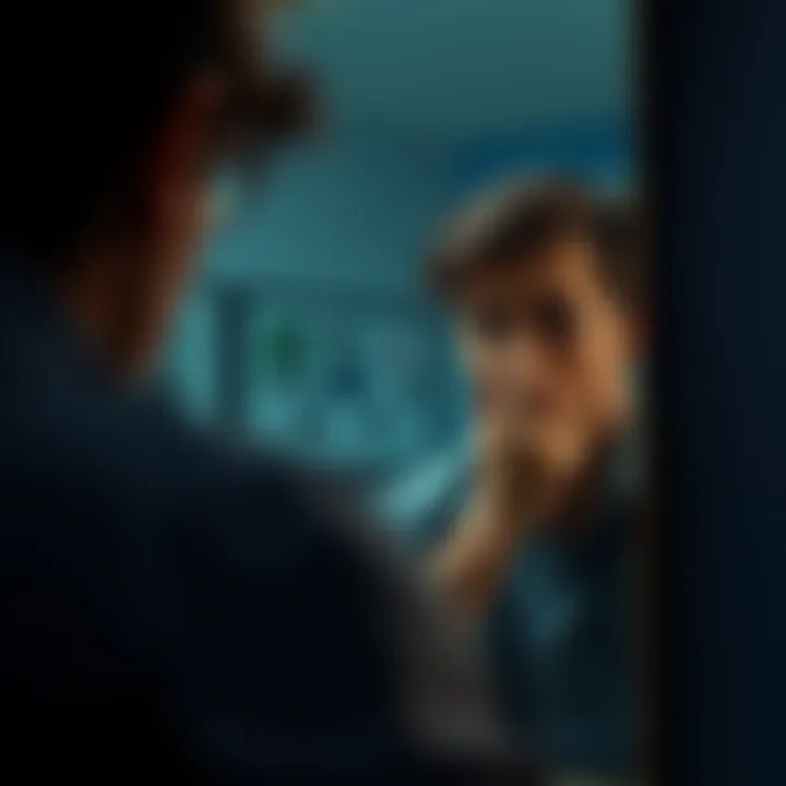 A person looking in a mirror, pondering their past behavior with a thoughtful expression.