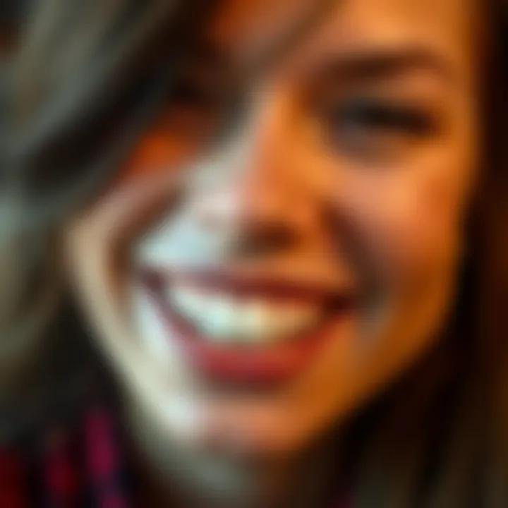 A close-up of a person with a genuine smile, showing warmth and happiness, creating a friendly atmosphere.