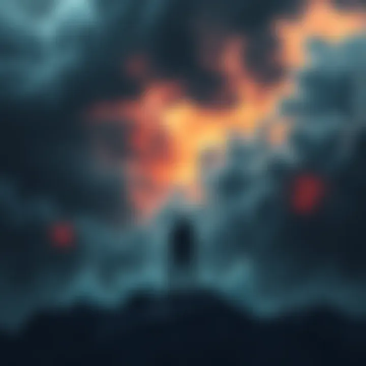 A determined individual standing firm in a stormy landscape, symbolizing resilience and strength in tough times.