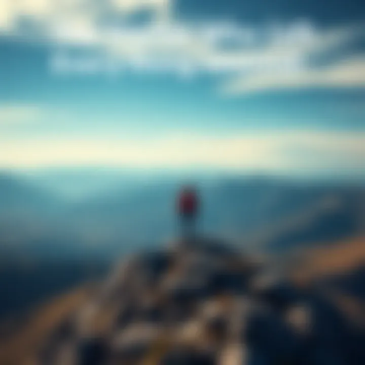A person stands on a mountain peak looking out over a vast landscape, symbolizing new beginnings and adventure.