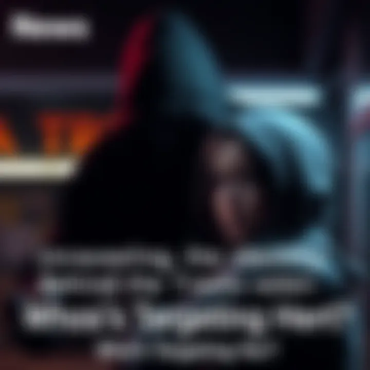 A shadowy figure in a dark hoodie looms over a worried character, creating a tense atmosphere. The background is dimly lit, emphasizing the seriousness of the threat.