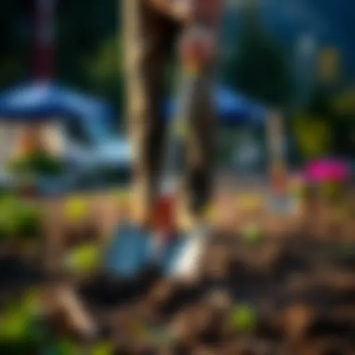 A person skillfully using a shovel to dig in a garden