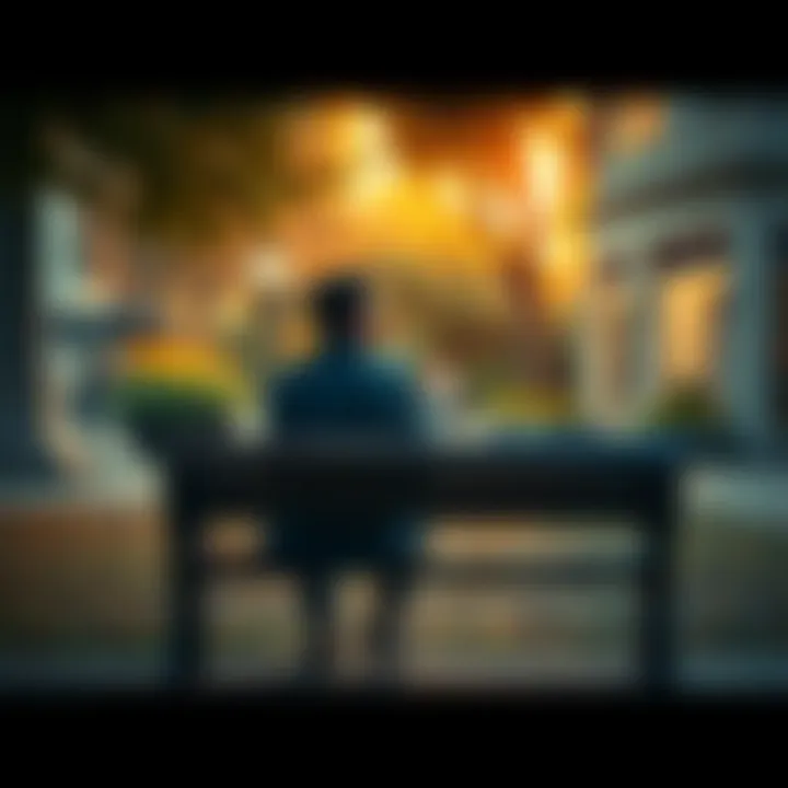 A person sitting on a bench, looking contemplative as they wait for something, surrounded by a serene park setting.