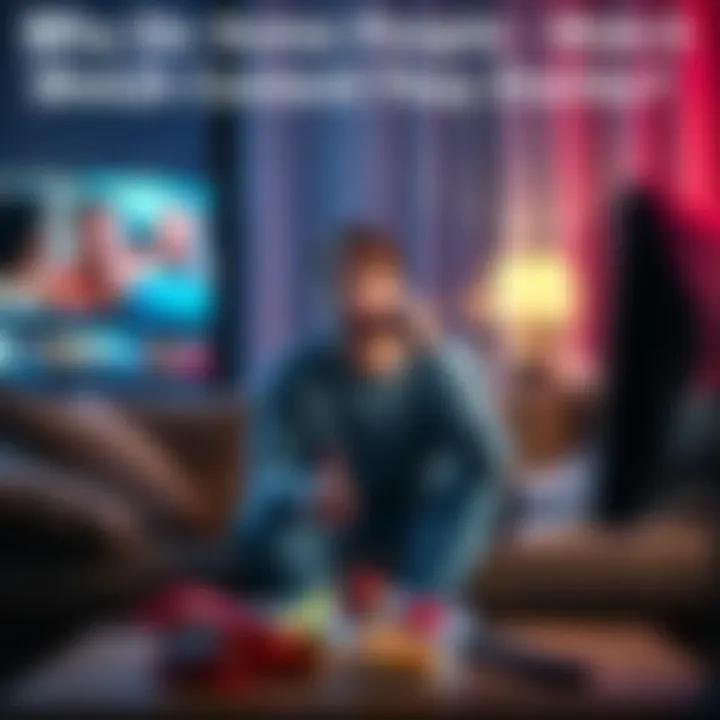 A person sitting on a couch, looking frustrated while watching TV. They are surrounded by snacks and a remote control.