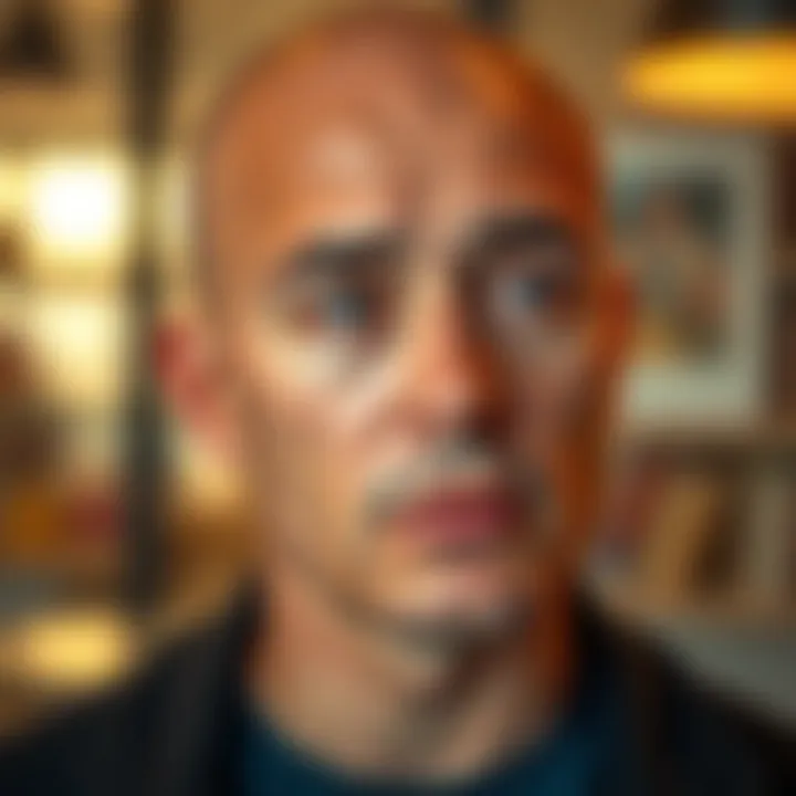 Person with a wider head A close-up of a person showing a wider head shape, highlighting the unique physical trait, looking thoughtful.