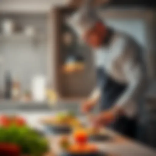 Personal Chef Preparing a Meal A personal chef in a modern kitchen preparing a gourmet meal with fresh ingredients for a high-profile client.