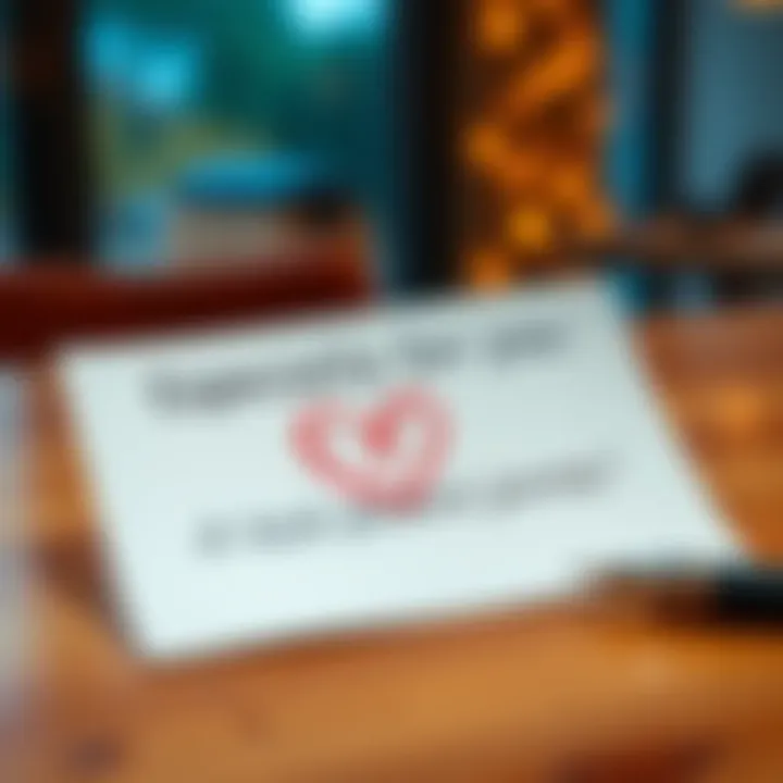 Personalized Message A handwritten note with a heart symbol on a wooden table, emphasizing personal connection.