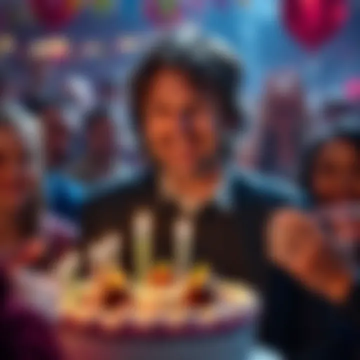 Peter Cullen celebrating his birthday, surrounded by cake and fans, wearing a smile