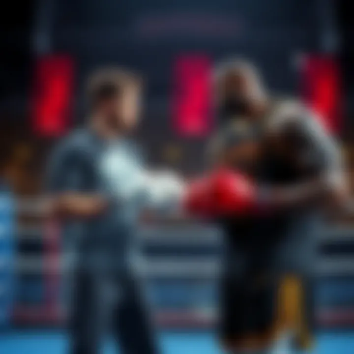 Peter Parker, a young man in casual clothes, stands ready to box against LeBron James, a tall and muscular athlete in sports gear, in a ring setting.