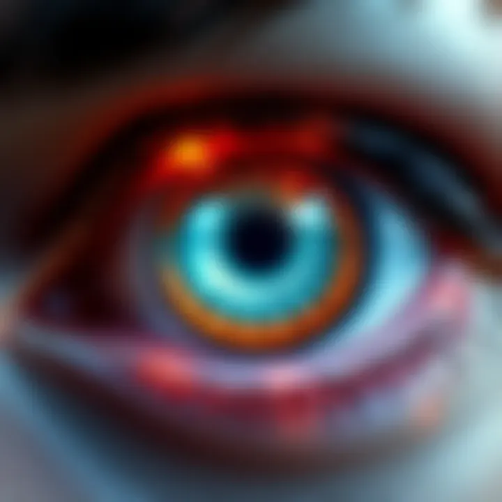 A clear view of a human eye with a petrified effect surrounding it, showing contrast between the healthy eye and the damaged one, symbolizing the limits of magical healing for nearsightedness.