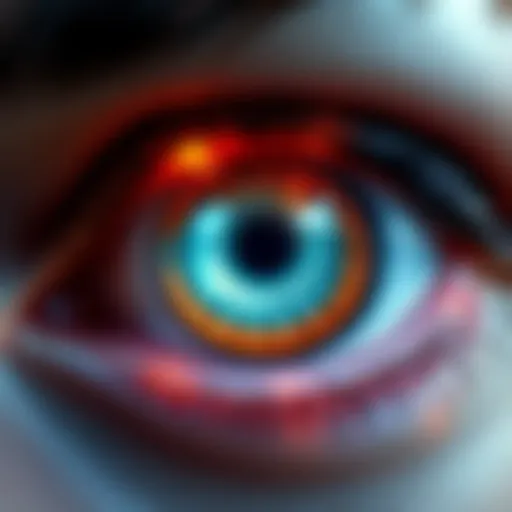 Petrified Eye Illustration A clear view of a human eye with a petrified effect surrounding it, showing contrast between the healthy eye and the damaged one, symbolizing the limits of magical healing for nearsightedness.