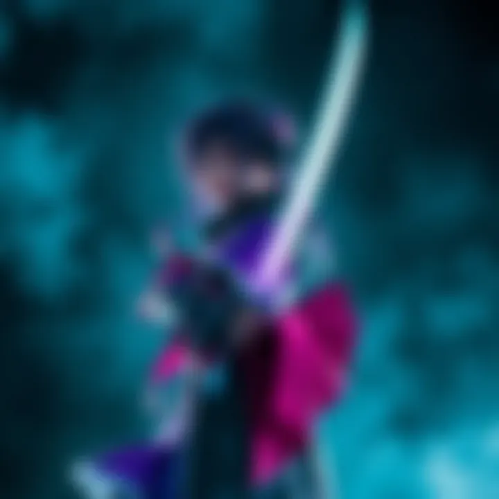 Person dressed as Phantom Miria holding a Claymore Sword with a dramatic background