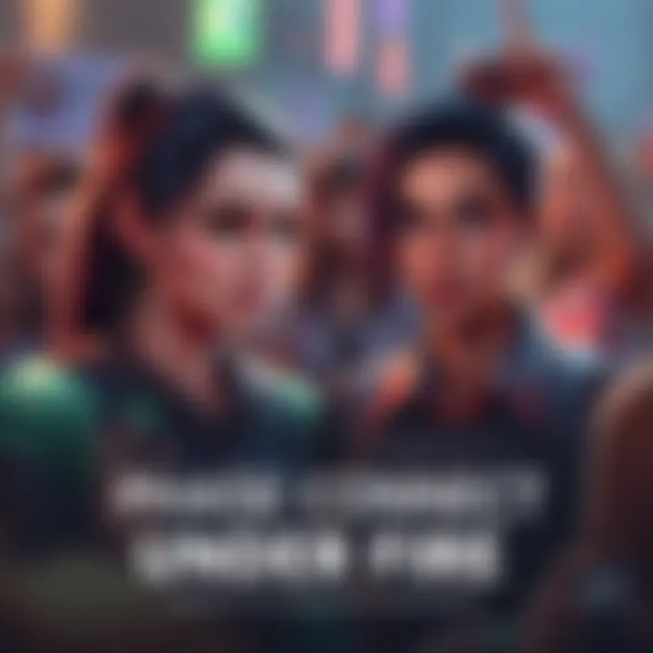 Eimi and Clio from Phase Connect facing criticism for their past comments, surrounded by a divided community, some supporting while others protest.