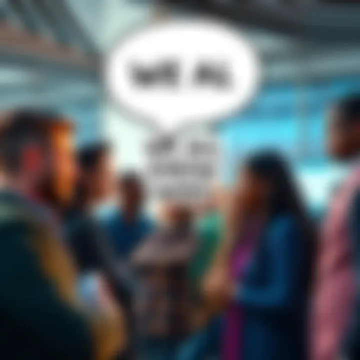 A group of diverse people engaging in a conversation, sharing opinions and nodding in agreement about a common understanding, with a speech bubble showing the phrase 'We All Know Who'.