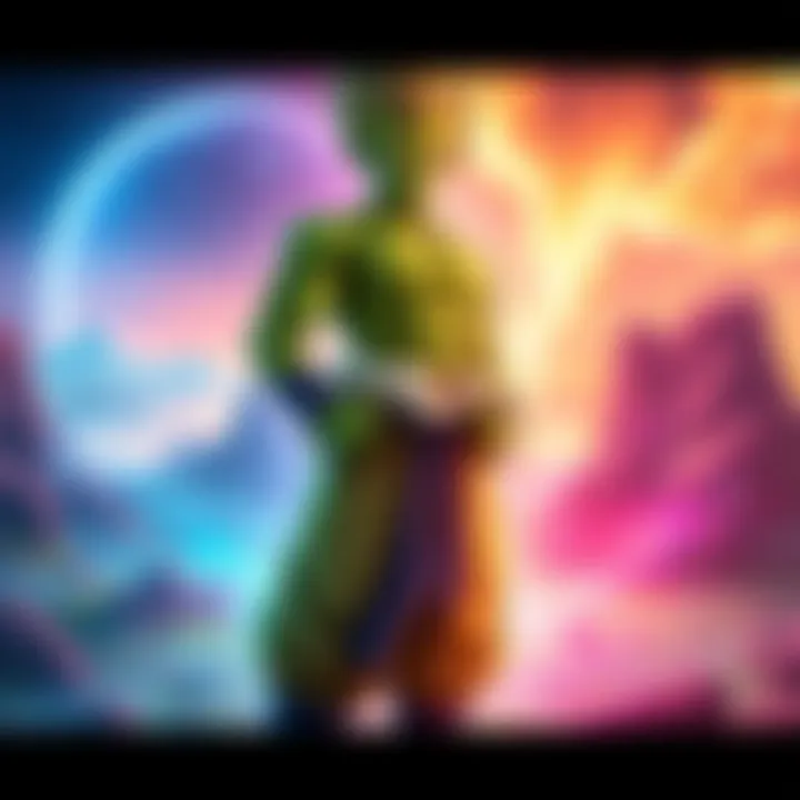 Piccolo stands confidently, surrounded by a Namekian landscape with mystical elements, highlighting his connection to the Nameless Namekian.