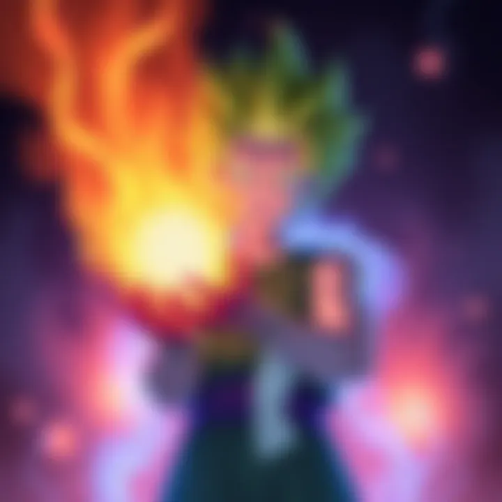 Piccolo humorously attempting to collect glowing aura with a big net while smiling