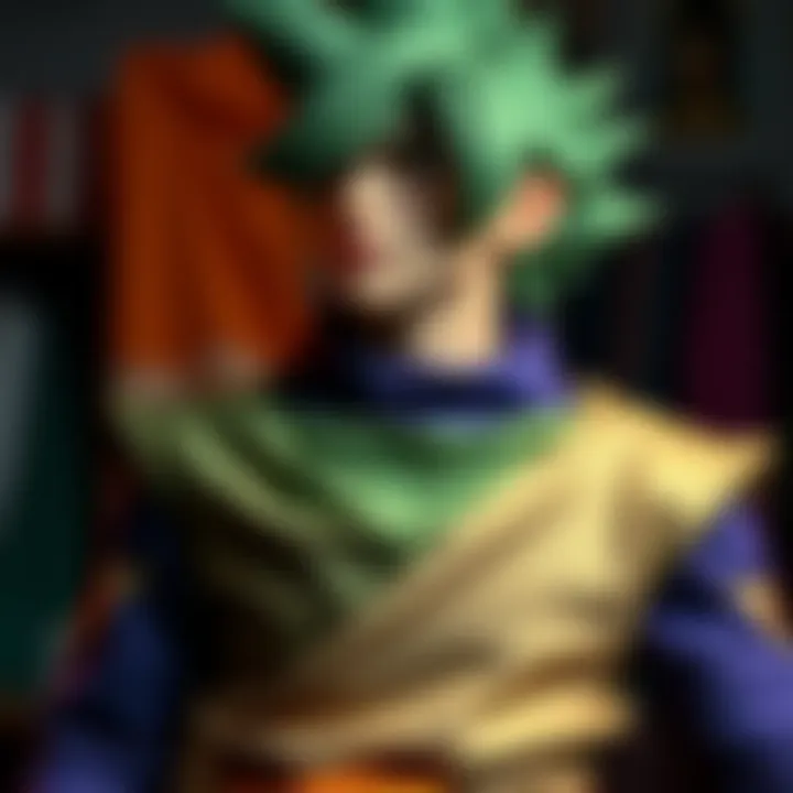 Handmade Piccolo costume displayed with attention to detail, showcasing green fabric and accessories.