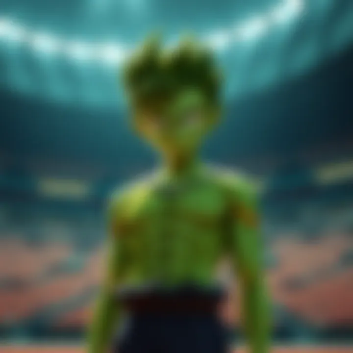 Piccolo Jr poses confidently in an arena, showcasing his distinctive green skin and pointed ears, with a focused expression that highlights his unique identity separate from Daimao.