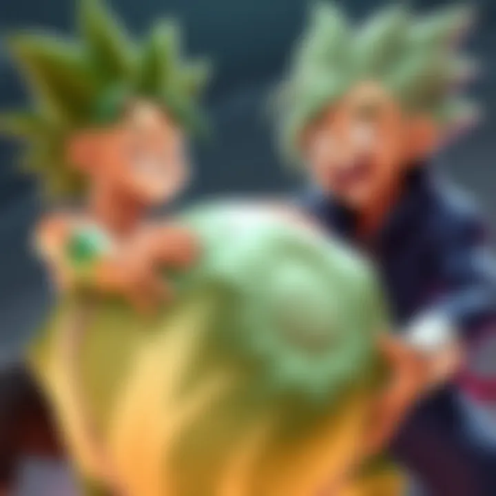 Piccolo and Krillin laughing while struggling with a large cabbage during a funny contest