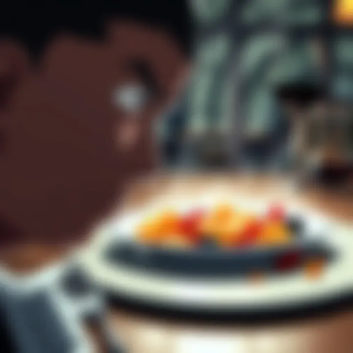 Piccolo staring at an untouched dinner plate with Gohan's food, symbolizing loyalty and sacrifice in their relationship.