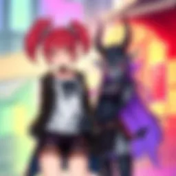 Pigtail Tsundere Redhead and Big Oppai Dark Elf A pigtail tsundere redhead character stands confidently next to a big oppai dark elf character, showcasing their distinct styles and charm in a vibrant setting.
