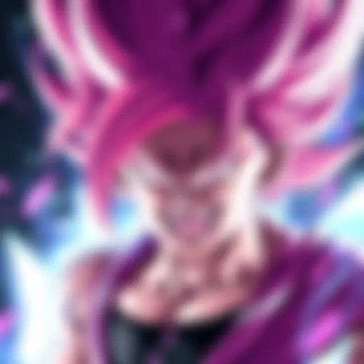 Pink-haired villain SSJ4 Rosรฉ A fierce character with pink hair and an evil expression, showcasing a powerful presence, embodying an evil aesthetic.