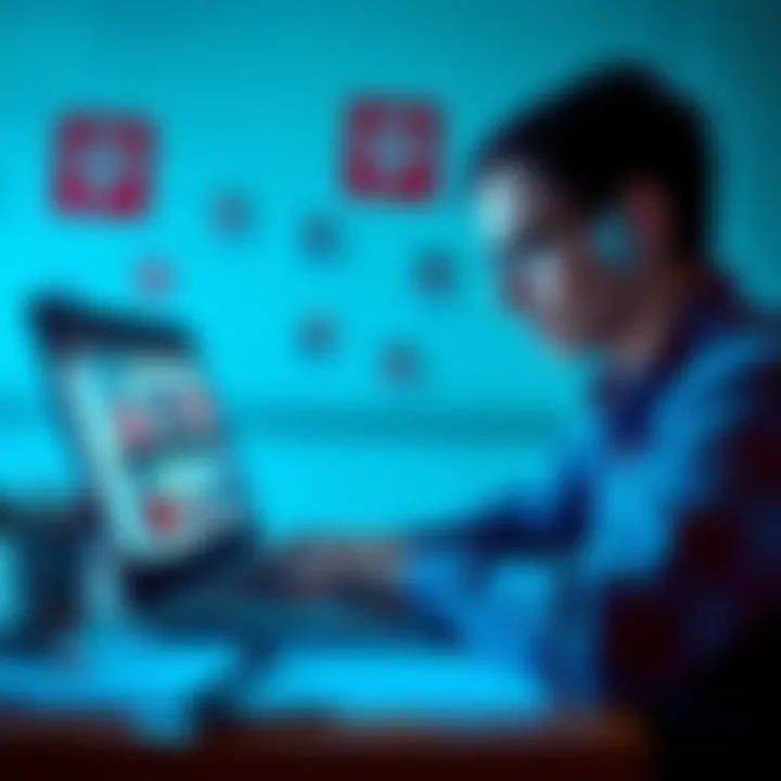 A person brainstorming creative ideas inspired by Pinterest, looking at a laptop with bright visuals and notes spread out.