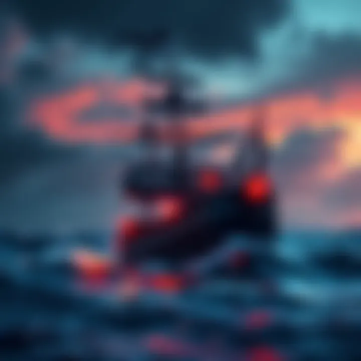 A pirate ship sailing through rough waters, symbolizing the struggles of Roger fans and the Pirate community regarding God Valley.