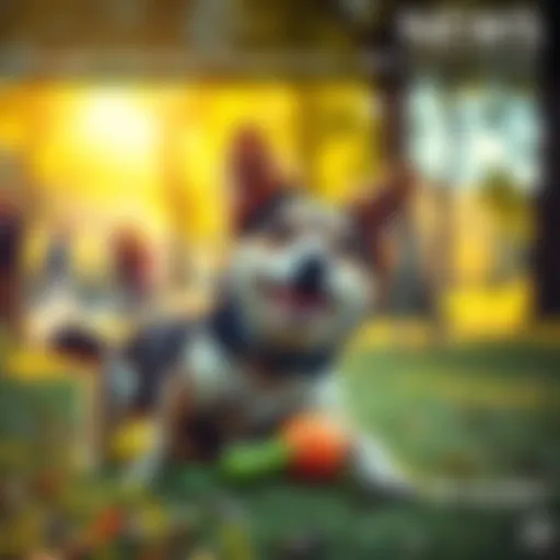 A cheerful dog named Pitou playing with a toy in a sunny park setting