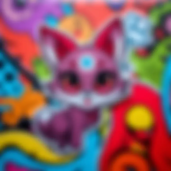 A striking Pitou sticker featuring unique art showcased on a colorful background