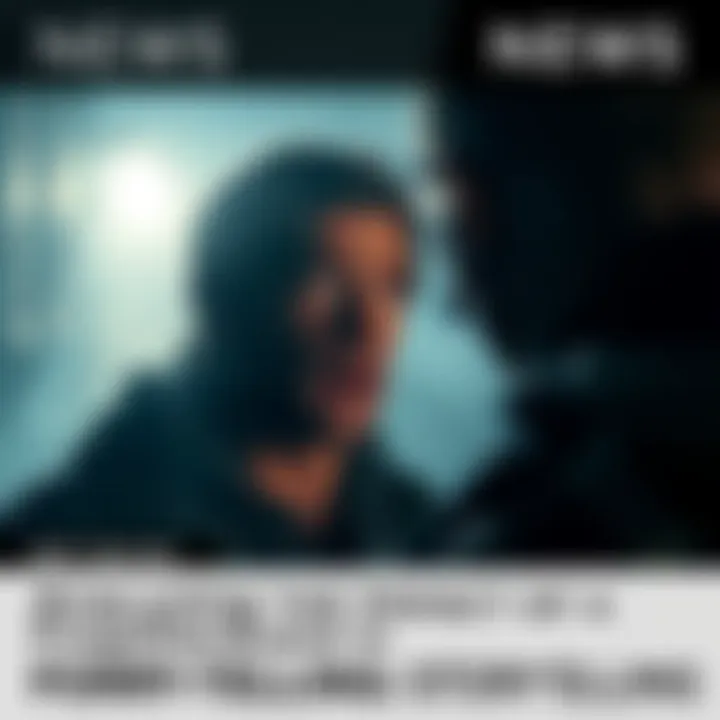 A dramatic still from a movie showing a key character in a tense moment, expressing confusion and urgency, surrounded by shadows and dim light.