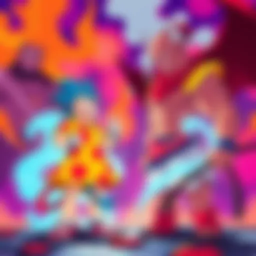 An illustration showing Pizza Steve standing confidently against the character Diavolo in a colorful showdown, symbolizing fictional battles.