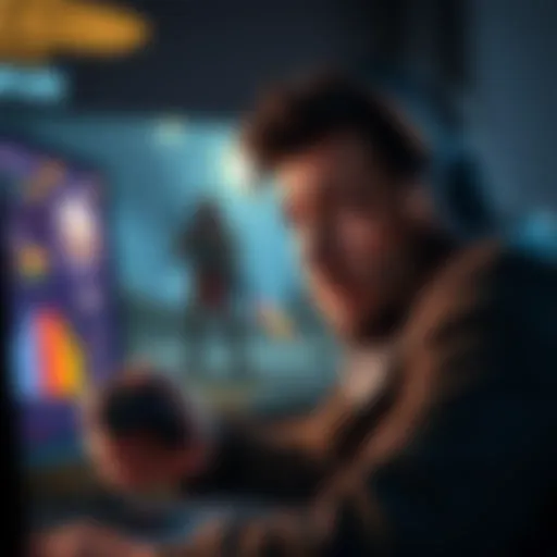 A gamer expressing sadness while looking at a game screen, with a character that almost survived a mission in the background