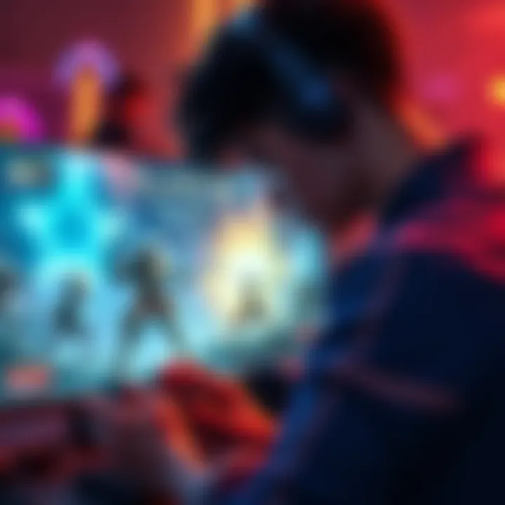 A gamer focusing intently on a screen displaying the SS Climax Battle with characters and action scenes.
